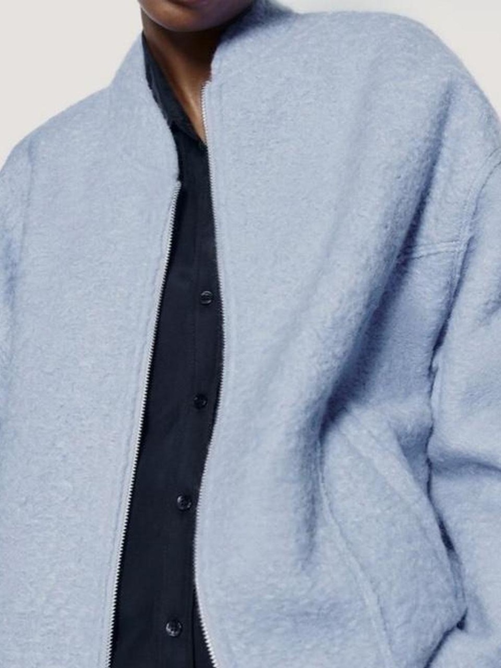 Zara Pale Blue oversized Teddy Zip bomber Jacket small - Picture 3 of 9